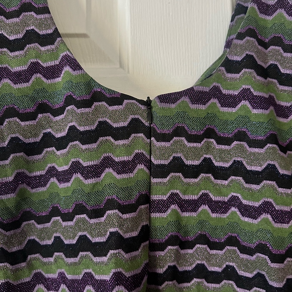 Zara NWOT Green and purple metallic geo stripe mini dress, boho 70s, size small - Picture 8 of 9